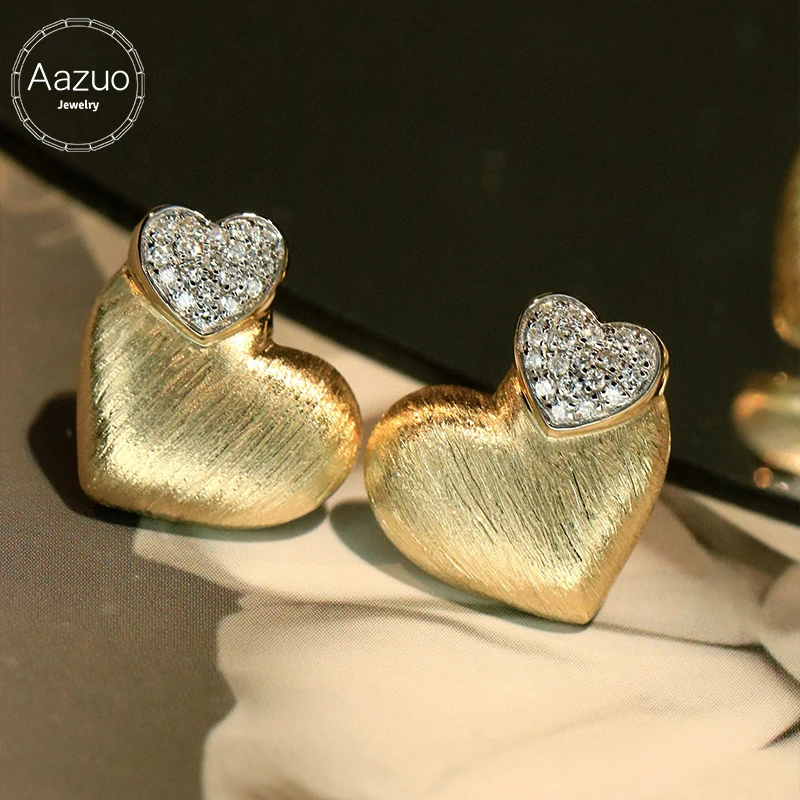 

Aazuo Vintage Jewelry 18K Yellow Gold Real Diamonds 0.15ct Lovely Heart Stud EarringS Gifted For Women Engagement Party Au750