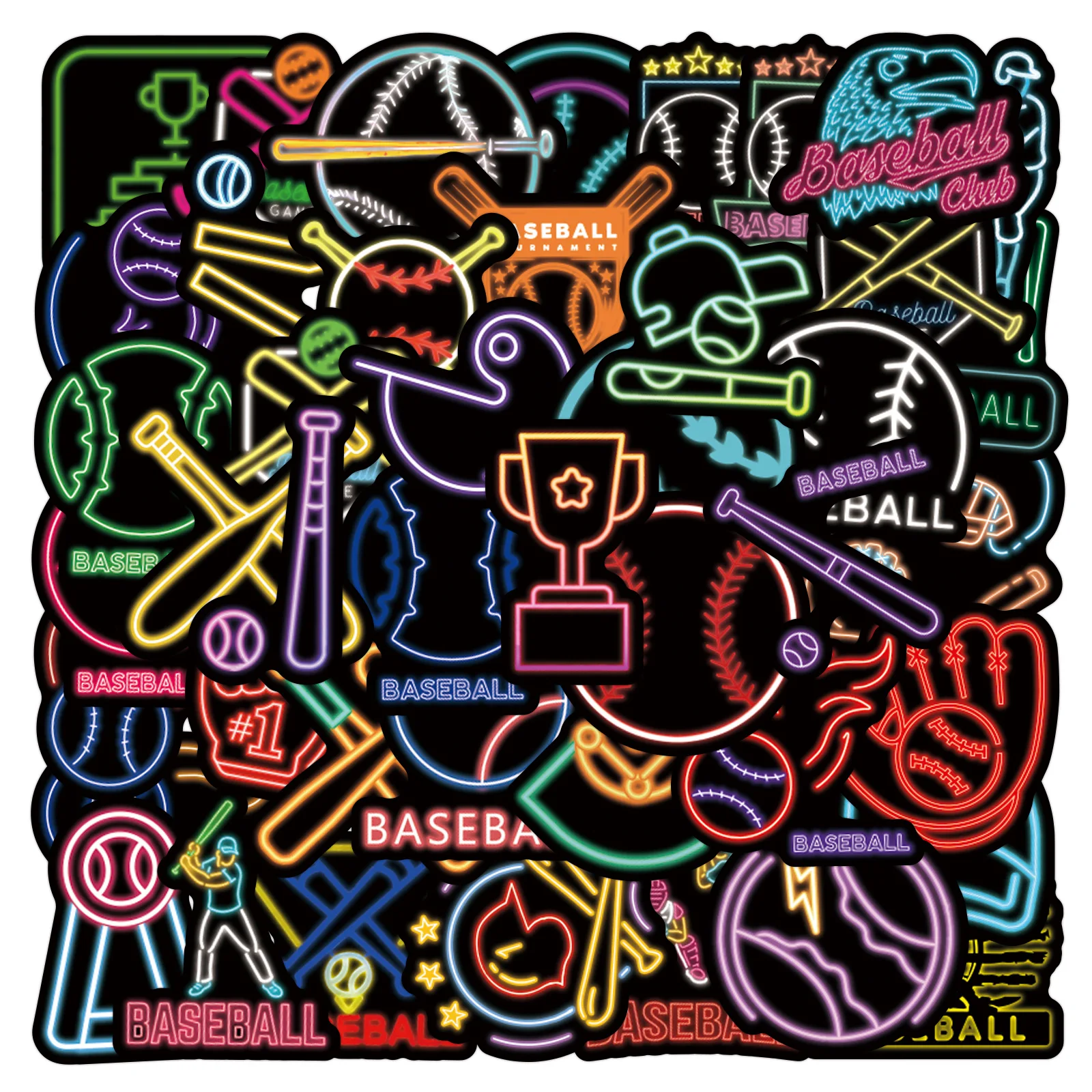 55/110PCS Cartoon Neon Baseball Personalisierte Graffiti Aufkleber Gepäck Wasser Tasse Roller Telefon Dekoration Aufkleber