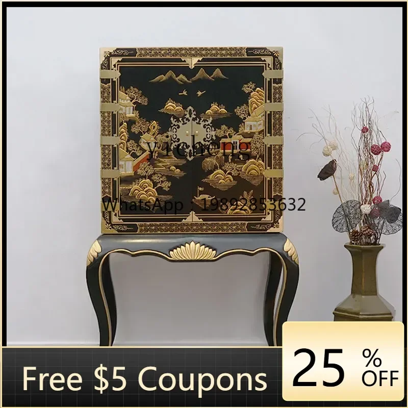 

TQH new Chinese solid wood porch cabinet entry partition cabinet light luxury large capacity elm living room side cabinet