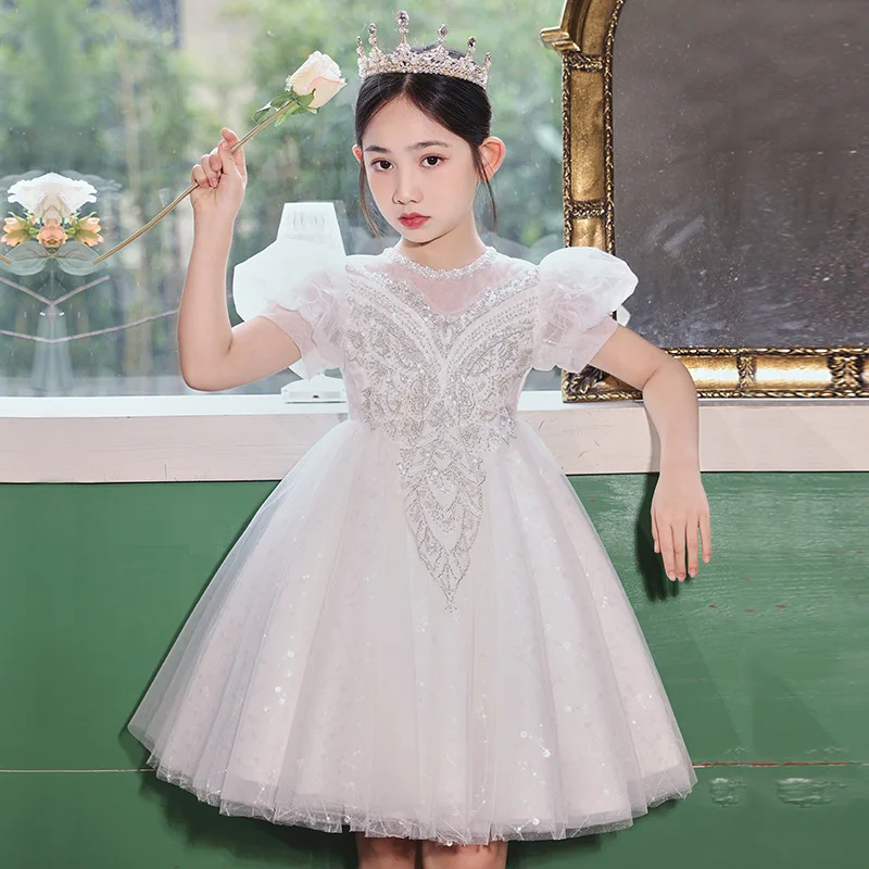 Girls dress light luxury niche high-end foreign style children's piano catwalk performance clothes girls birthday host skirt
