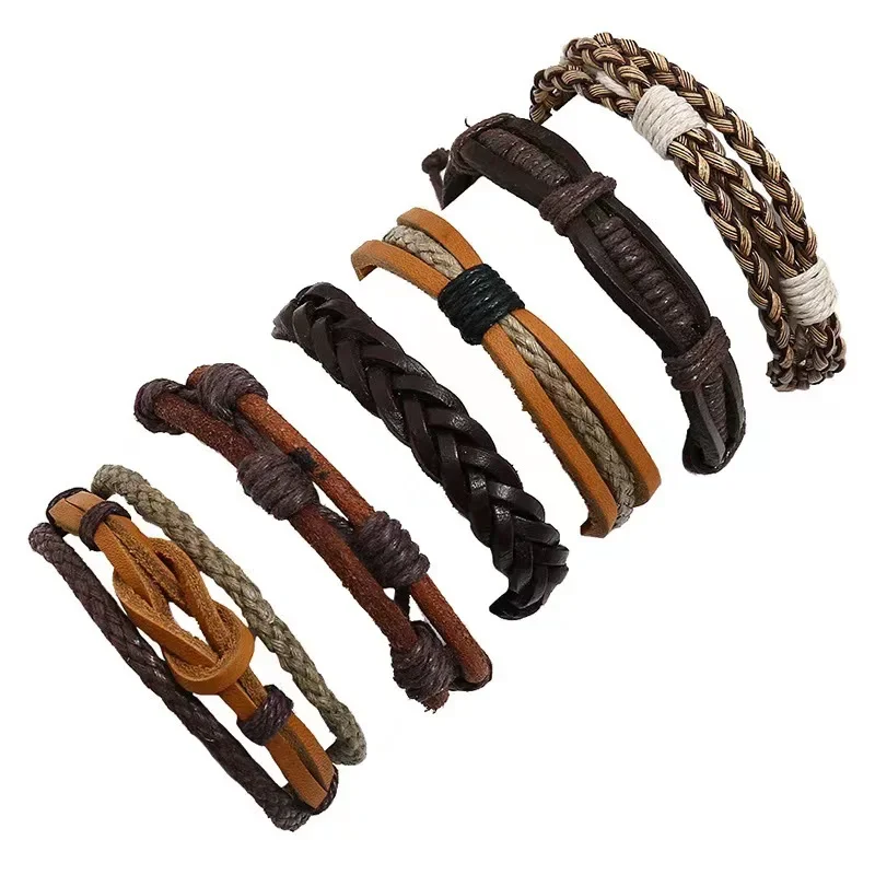 Alternative Punk Gothic Rock and roll Night club Exaggerate Individuality Retro Knit Multilayer Six-piece set Bracelet