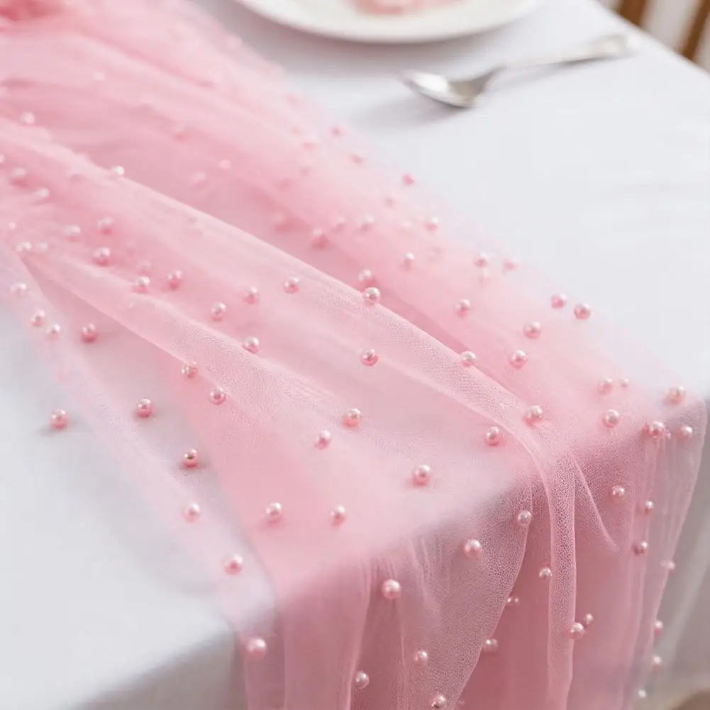 Lightweight Tulle Fabric for Events Faux Pearl Table Runner Sheer Tulle Overlay Elegant Dining Decor for Weddings for Wedding