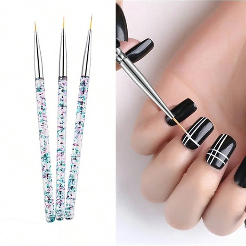 3Pcs French Stripe Nail Art Liner Brush Set 3D Tips Line Stripes DIY Drawing Pen UV Gel Brushes Painting Pen Manicure Tools