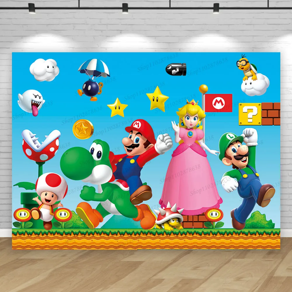 Backdrop Super Marios Luigi Boys Bros Birthday Party Photography Background Baby Shower Event Wall Banner Poster Banner Decor