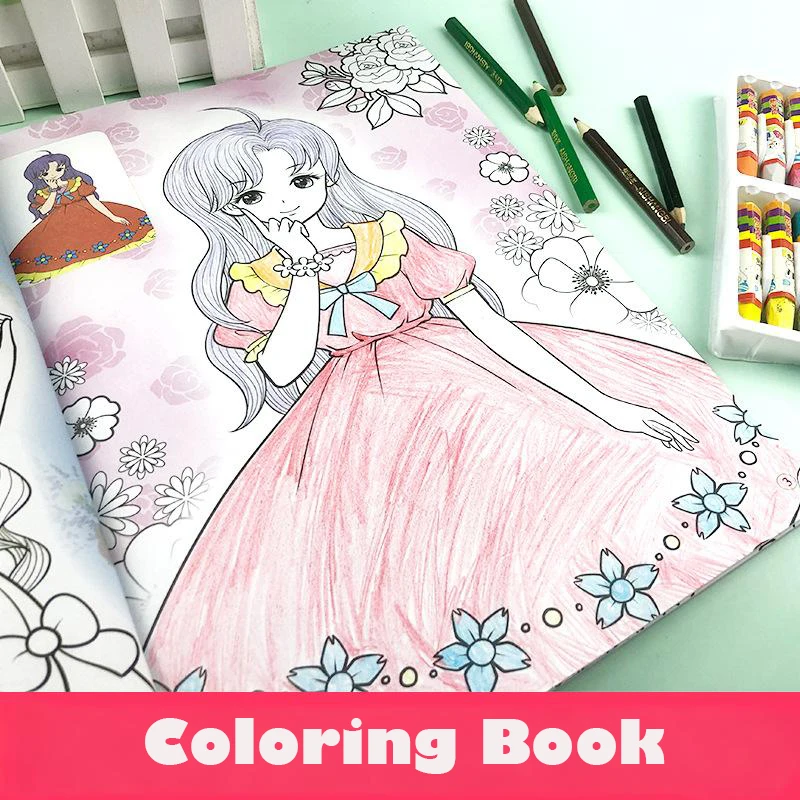Libro para colorear de princesas para niños, libro para colorear de iluminación artística para educación temprana en edad preescolar, libro de arte de pintura de copia de cómic