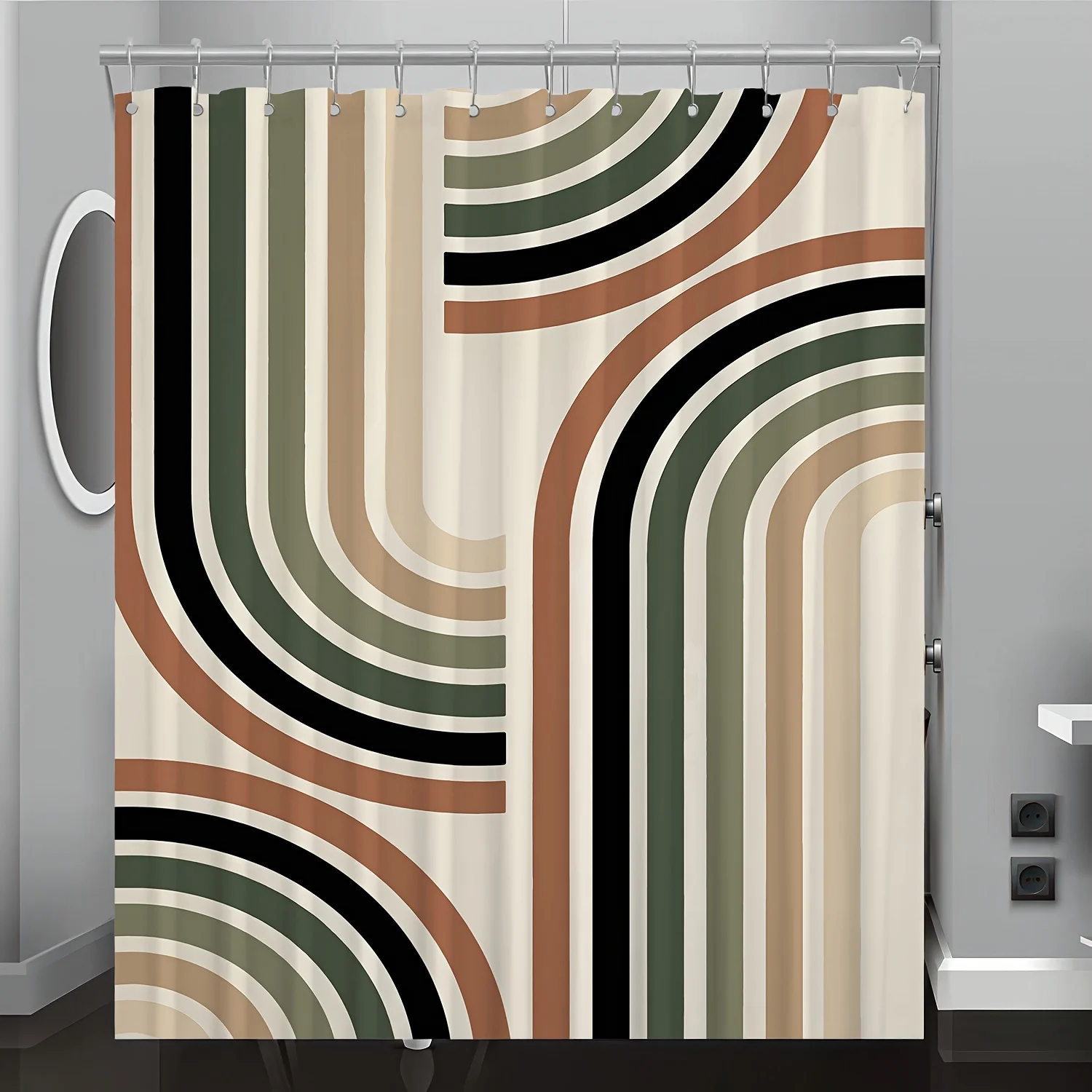 1pc Fashion Art Line Pattern Shower Curtain, Digital Print, Machine Washable, Reversible Polyester, Four Seasons Bath/Home Decor