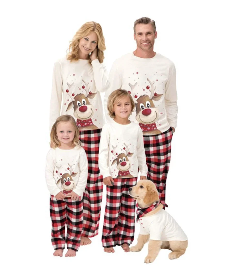 Christmas Family Matching Pajamas Set 2025 Mom Dad Kids Elk Print 2Pcs Clothes Baby Romper Family Look Soft Sleepwear Xmas Gift