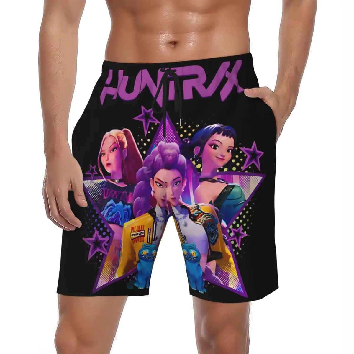 

Летние шорты для доски, мужские шорты Kpop Demon Hunter Huntrix для девочек, шорты для серфинга, повседневные удобные пляжные плавки, большие размеры 3XL