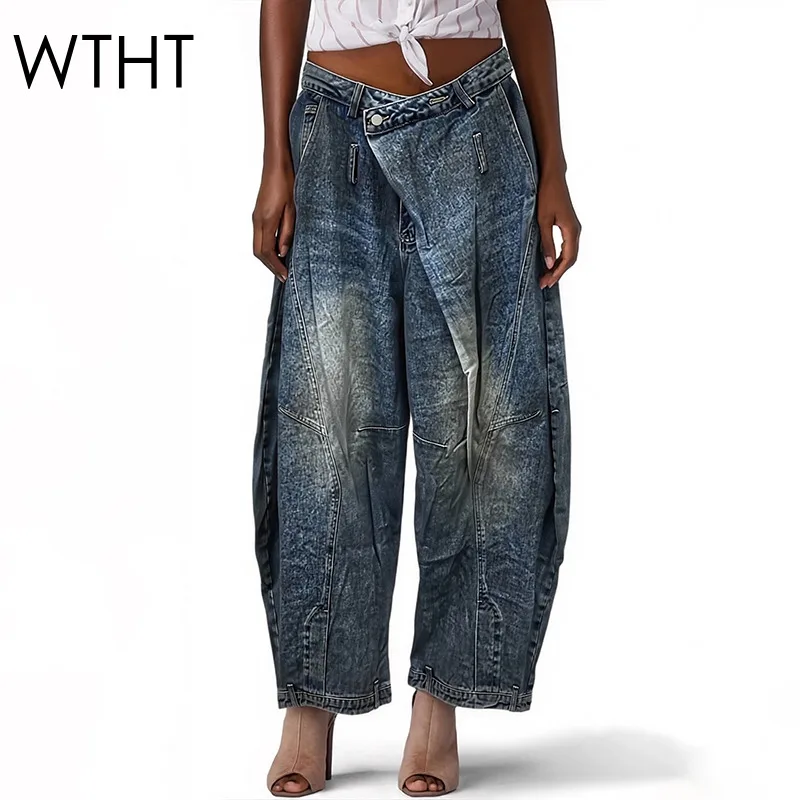 

WTHT Vintage Fashion Women's Do Old Design Wide Leg Jeans 2026 Spring Trendy High Waist Straight Denim Pants Female 1LS3022