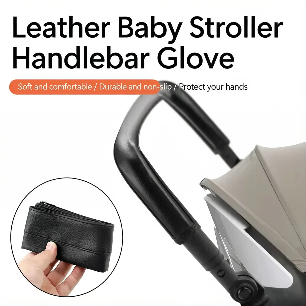Stroller Armrest Cover, Pu Protective Cover, Multi-Purpose Detachable Zipper Handle Cover