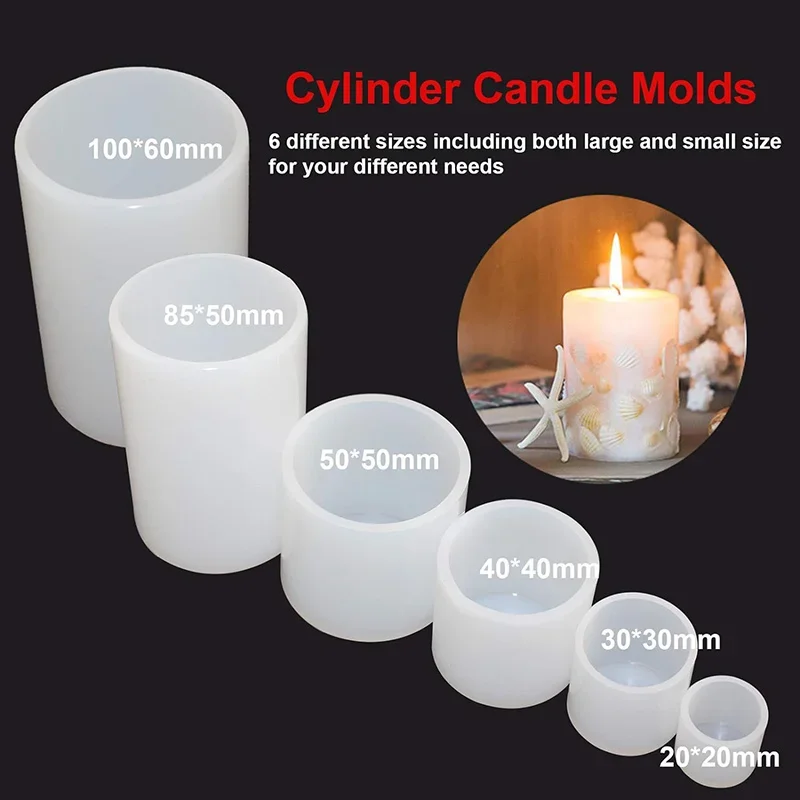 1Pc Cylinder Candle Molds Candle Making Moulds Pillar Casting Silicone Molds Resin Casting Soap Flower Specimen DIY Clay Crafts