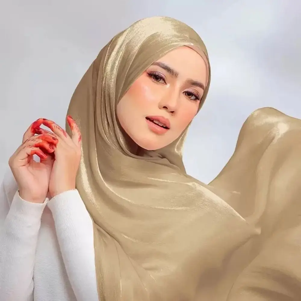 Fashion Solid Color Silk Scarf Shining Long Chiffon Hijab Veil Soft Chiffon Sunscreen shawl Outdoor