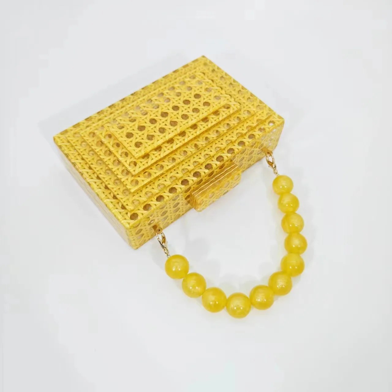 Bolso de noche con mango de cuentas acrílicas de vid dorada a la moda para mujer, bandolera de mano, Ideal para bodas y fiestas