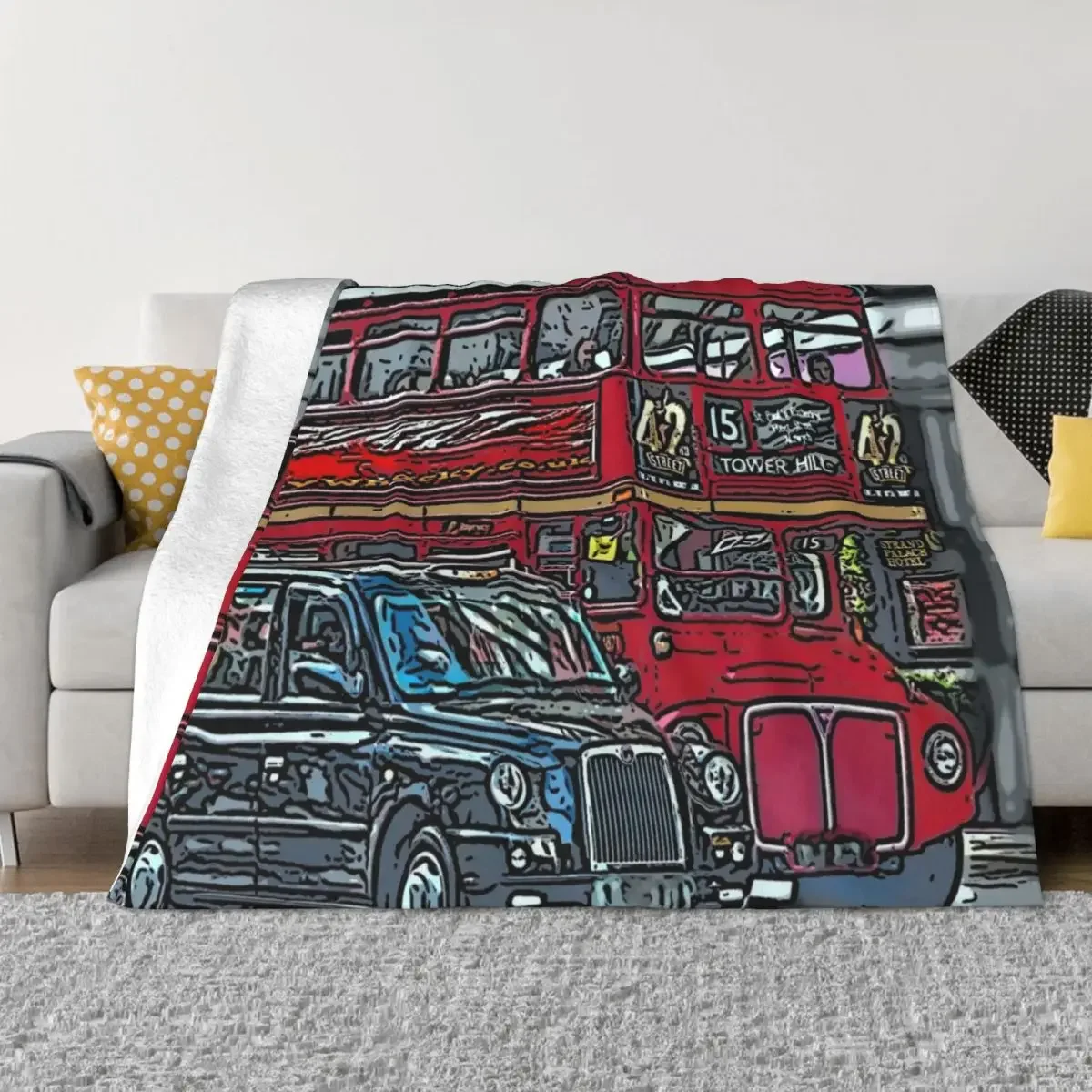 London Bus and Cab Throw Blanket Fluffy Shaggy anime Blankets