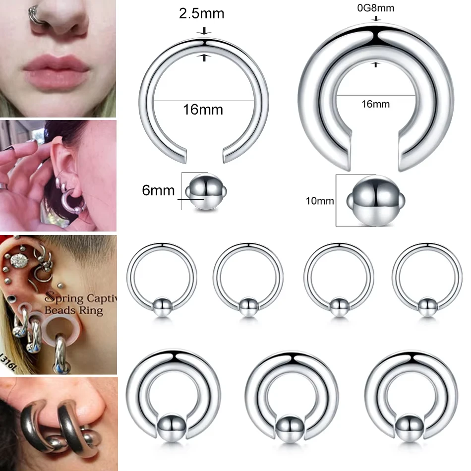 1PC Steel Captive Hoop BCR Eyebrow Tragus Cartilage Piercings Lip Nose Ring Ear Plug Gauges Earring Septum Body Jewelry