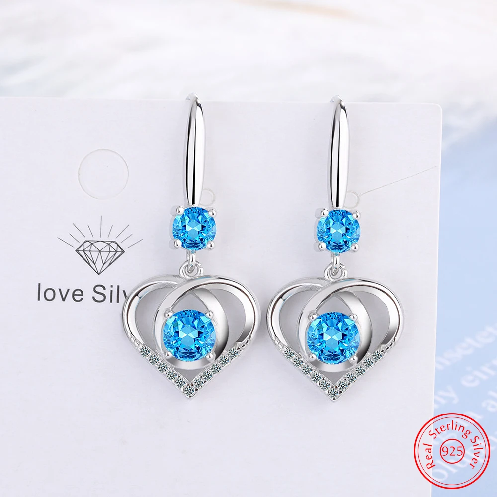 

Solid 925 Sterling Silver Jewelry Quality New Zircon Crystal Hollow Heart Drop Earrings Lady Fashion FQL25044