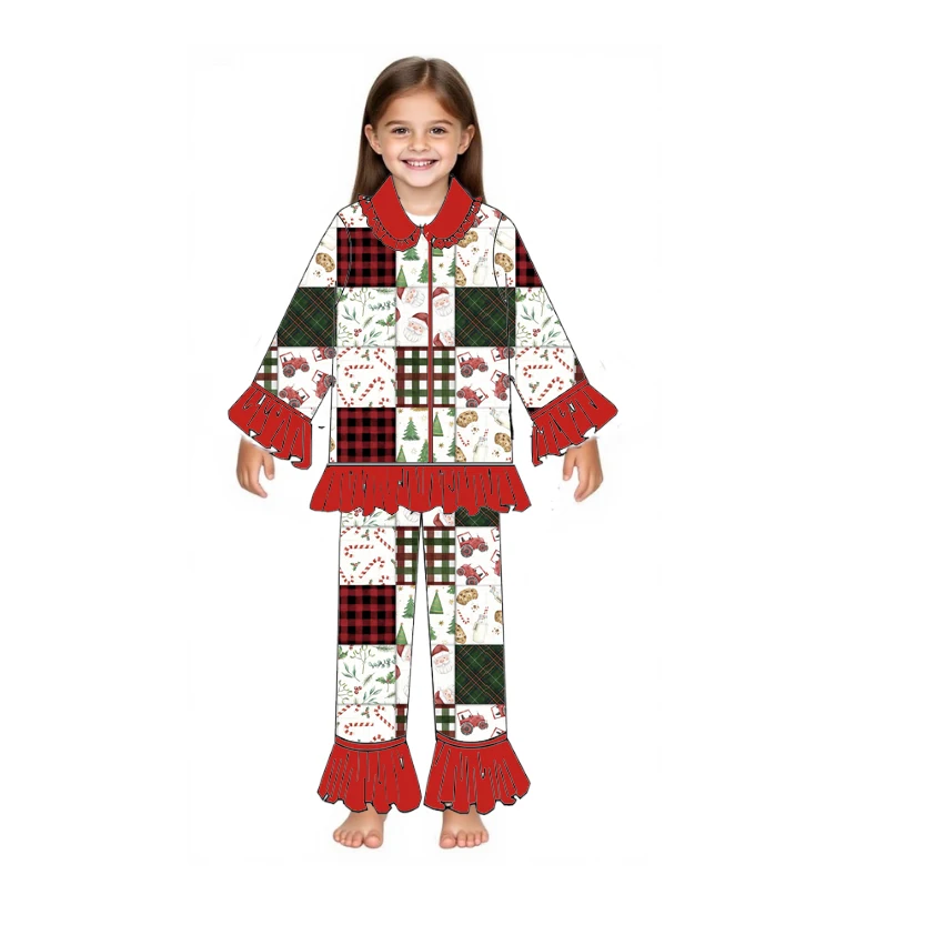 

Christmas Pajamas Kids Christmas Tree Fabric Boys Girls Lace Casual Kids Pajamas Boutique Children's Clothing