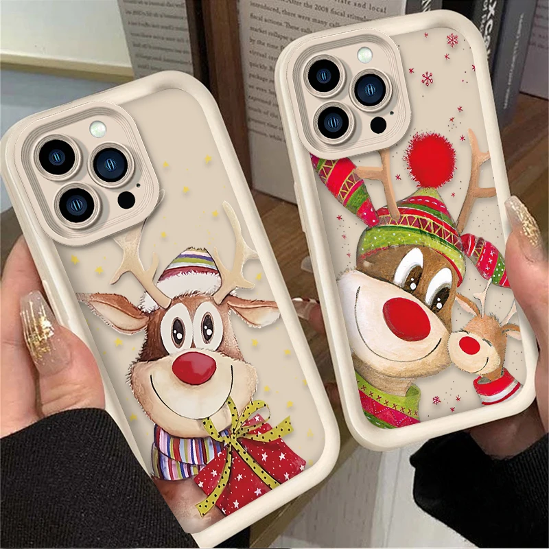 Christmas Santa Reindeer Case For iPhone 14 15 16 13 12 11 Pro Max X XS X S Max XR SE 2020 7 8 Plus iphone16 Soft Silicone Funda