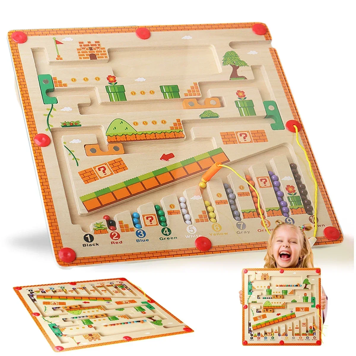 Juguetes Montessori, cuentas coloridas de madera, laberinto de números, juegos a juego, juegos educativos para bebés y niños, regalos de juego de reconocimiento de Color