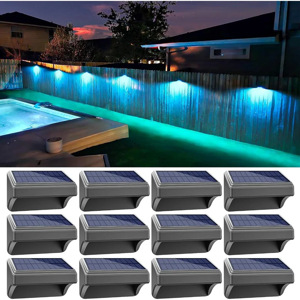 

Solar Fence Lights 12 Pack, Fence Solar Lights IP65 Waterproof Outdoor Lights,Warm White and 10 RGB Color Glow Modes