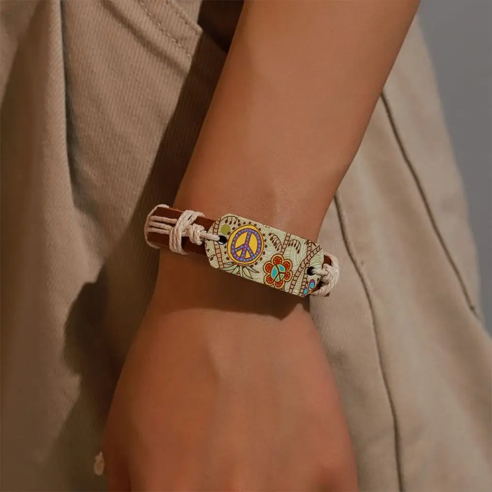 Pulseras Boho de cuero de estilo Retro para prevención de caídas, cuerda de cáñamo resistente al desgaste, tela tejida, accesorios de moda impermeables duraderos