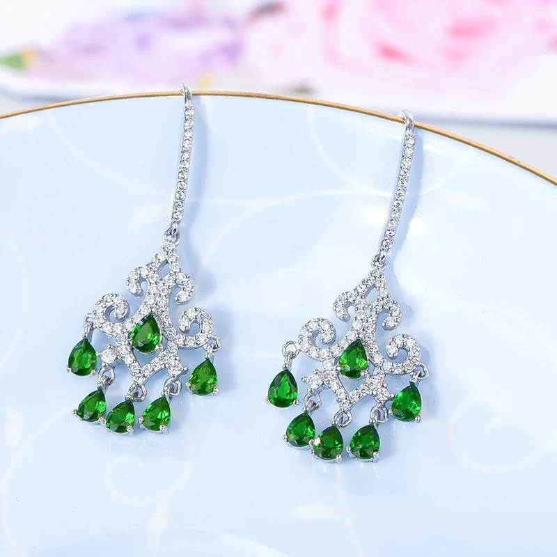 

Винтажные серебряные серьги-капли из серебра 925 пробы с диопсидом для вечеринки, серьги с диопсидом из натурального хрома 3 мм * 4 мм, всего 1,8 карата