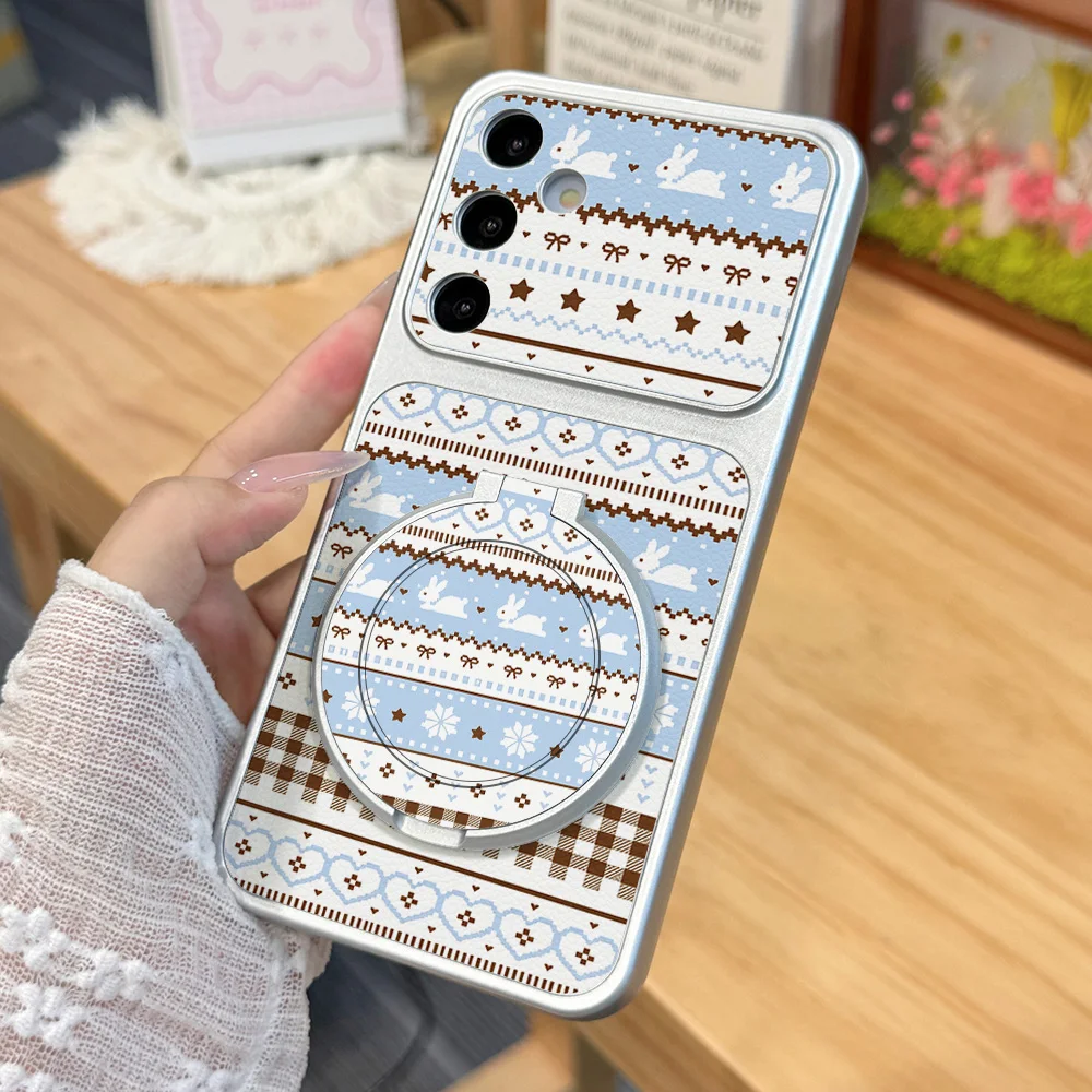 Phone Case for Samsung Galaxy S26 S25 S24 S23 S22 Ultra S25 S24 FE Cases Vintage Kawaii Winter Knit Rabbit With A Bracket Fundas