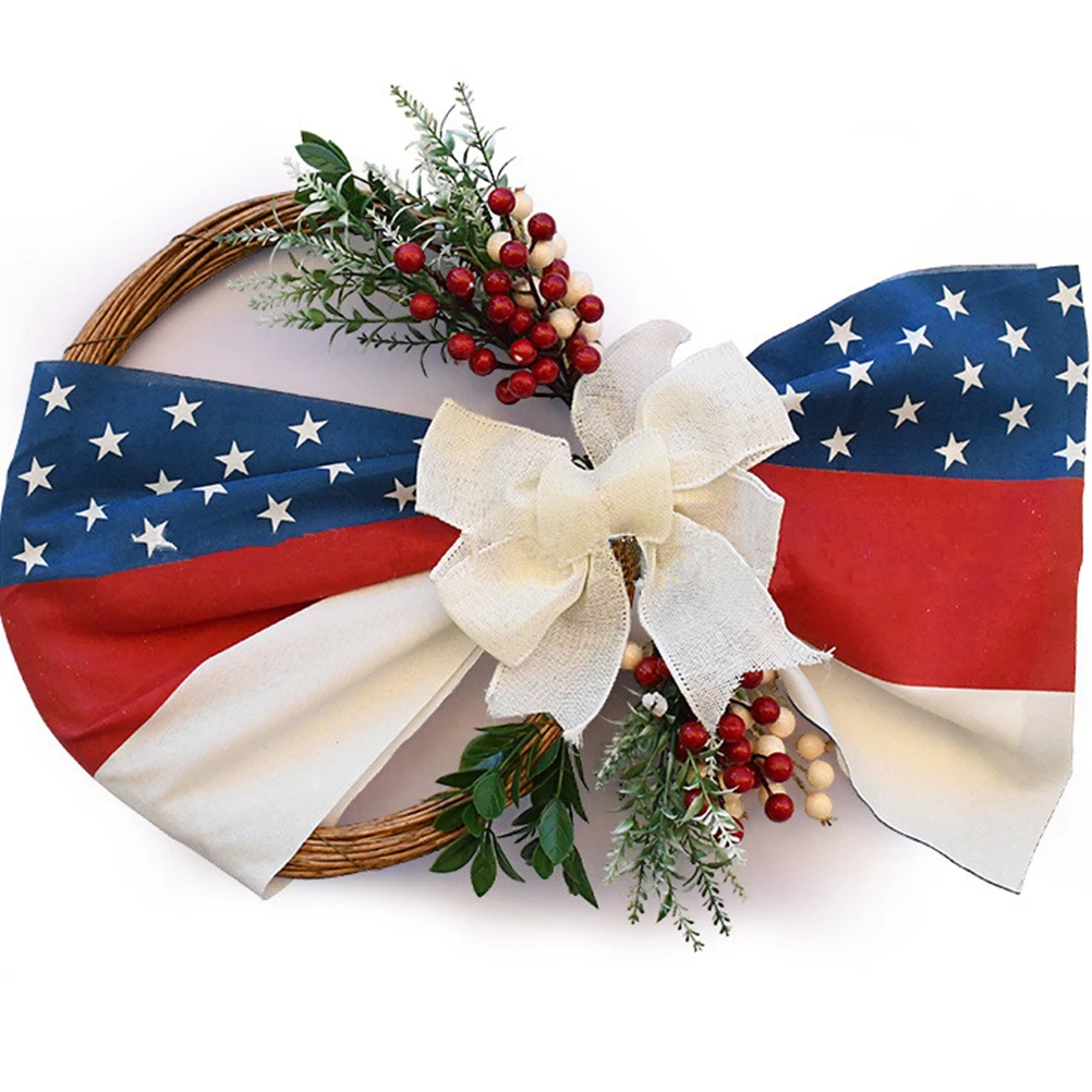 

National Day Wreath Decoration Patriotic Wreaths for Front Door Hanging 4th of July Party Ornament Garland Adorn