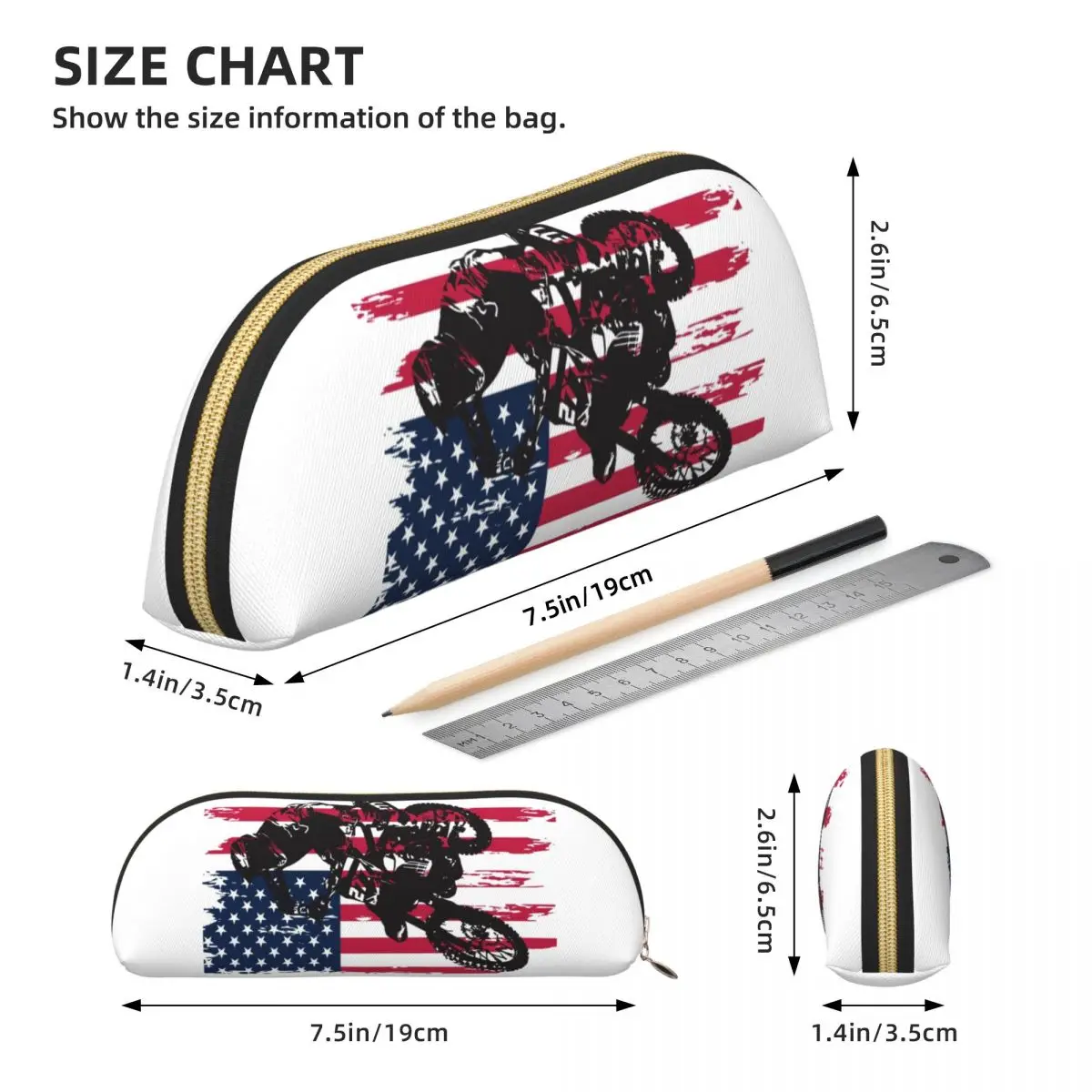 ダートバイクモトクロス米国アメリカ国旗鉛筆ケースペンホルダー収納文具用品大容量収納ペンボックス鉛筆バッグ