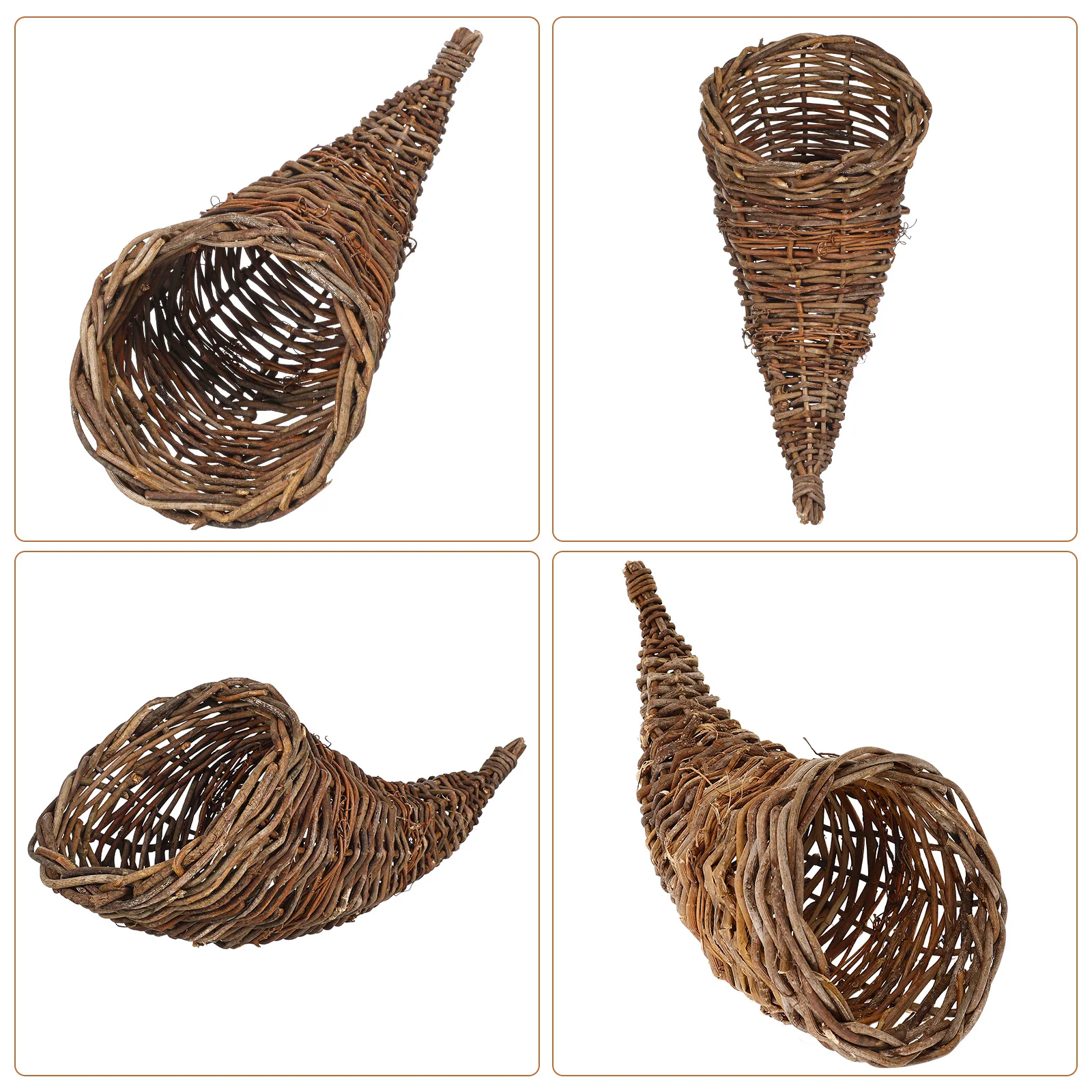 

Multifunctional Wicker Horn Storage Container Handmade Rattan Bread Basket Large Capacity Cornucopia Style Fruit for Kitchen