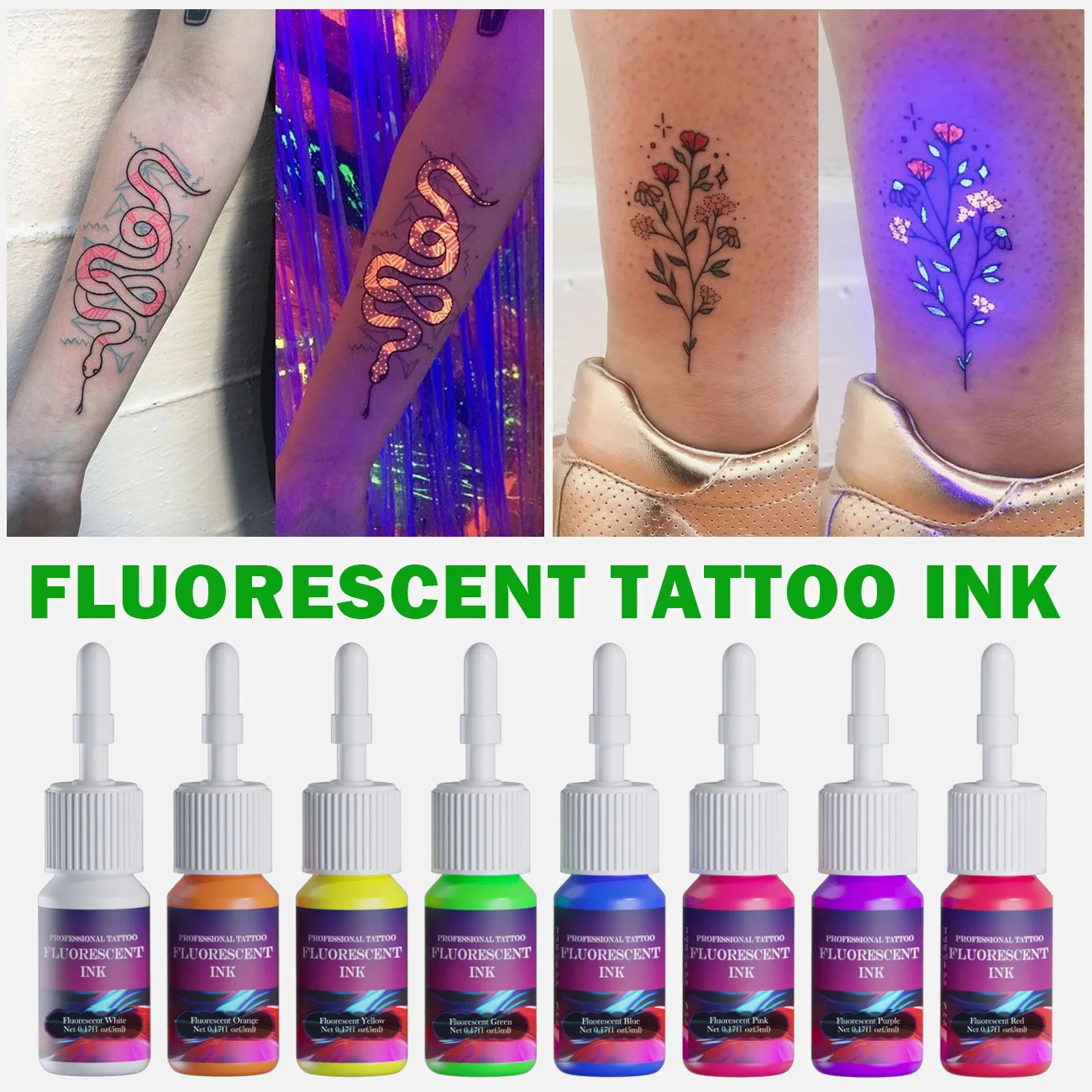 DM Fluorescent Tattoo Ink Set 8PCS 5ml Professional Tattoo Pigment Tattoo Painting Tattoo Supplies Professional Supply