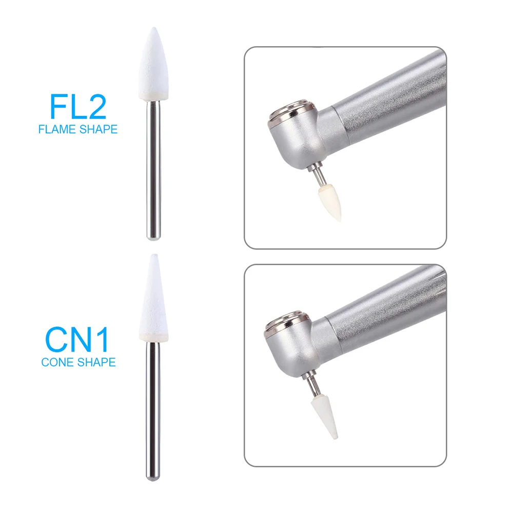 Azdent 12 pçs/caixa dental pedra branca polimento fg burs cone/chama/forma redonda abrasão bur apto para handpiece de alta velocidade 1.6mm