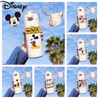 ディズニー-アニメサーモスウォーターボトル,大容量,ポータブル真空フラスコ,断熱ミッキーウォーターボトル,子供用ドリンクカップ,420ml