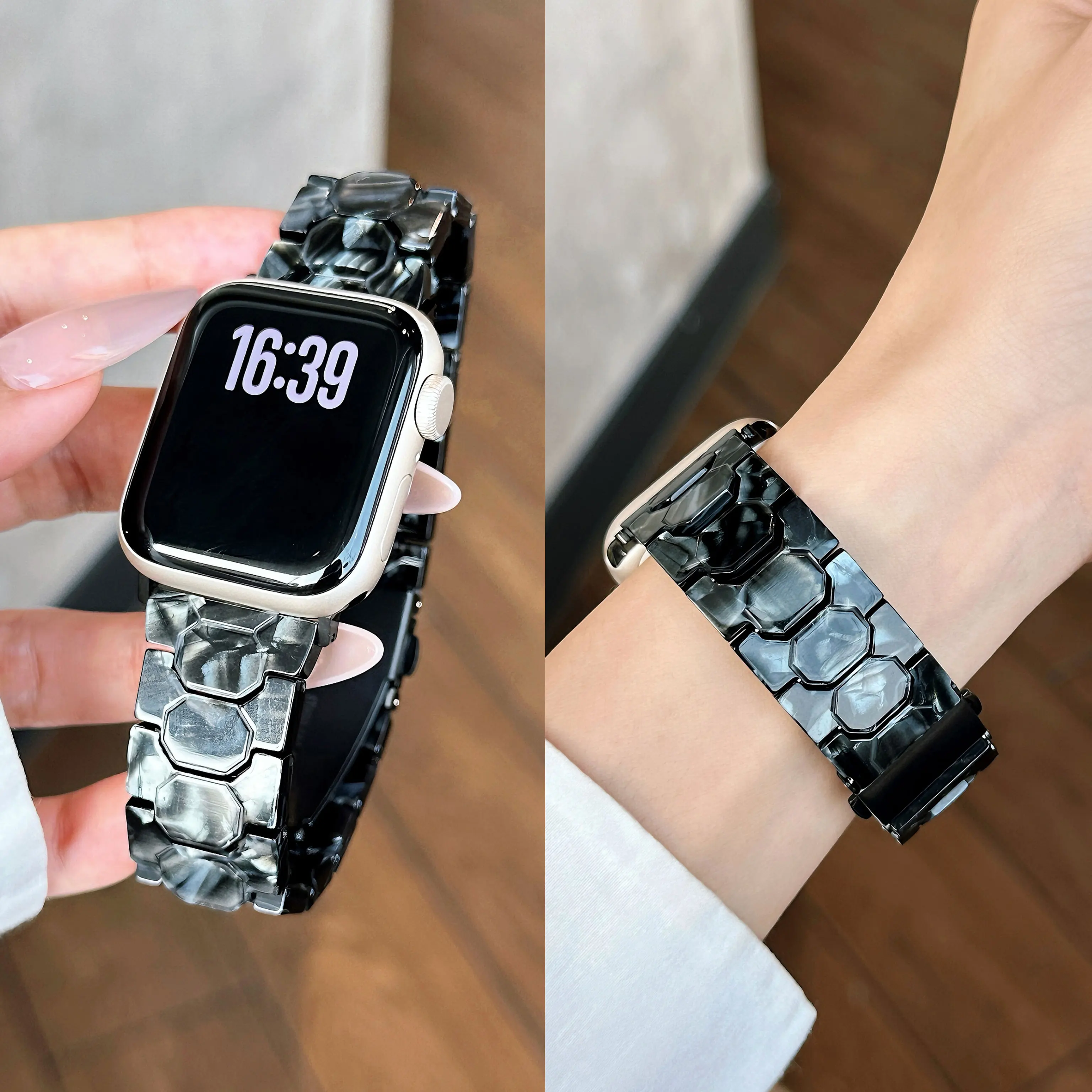 Spring/Summer New Ceramic Resin Strap for Apple Watch Ultra 1/2 49mm S10 46/42mm 45-38mm Elegant Women's Strap for IWatch Series
