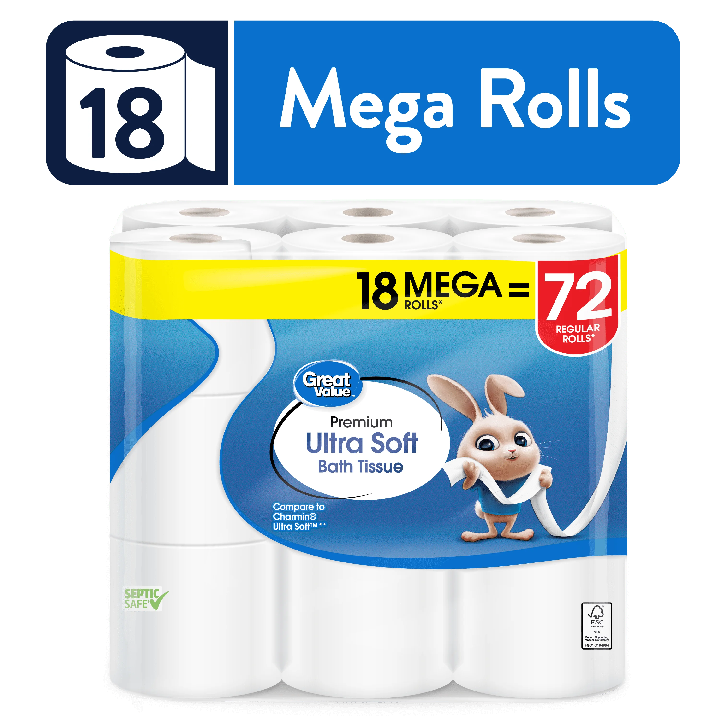 Ultra Soft Toilet Paper, 18 Mega Rolls Super soft and absorbent 2-layer bathroom wipes Perfect Design Tissue