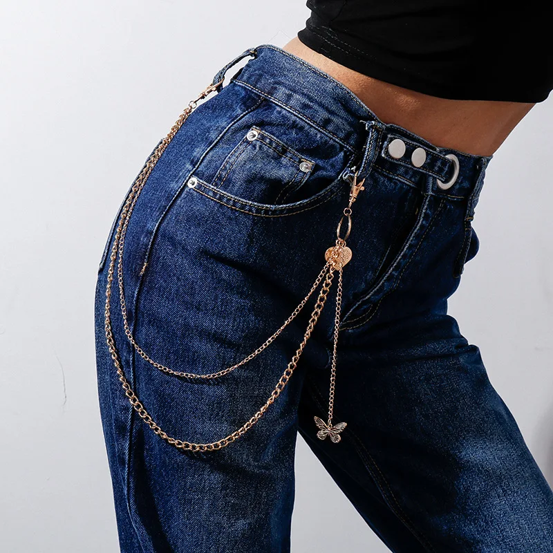 1pcs New Fashionable Street Style Geometric heart-shaped chain, Personalized And Simple Tassel Butterfly Pendant Pants Chain