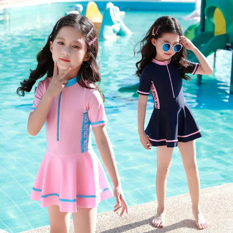 2024 New Girls Swimsuit One-piece Swimwear UPF50+ Print Baby Long Sleeve Kids Toddler Infant Beach Bathing Suits Children