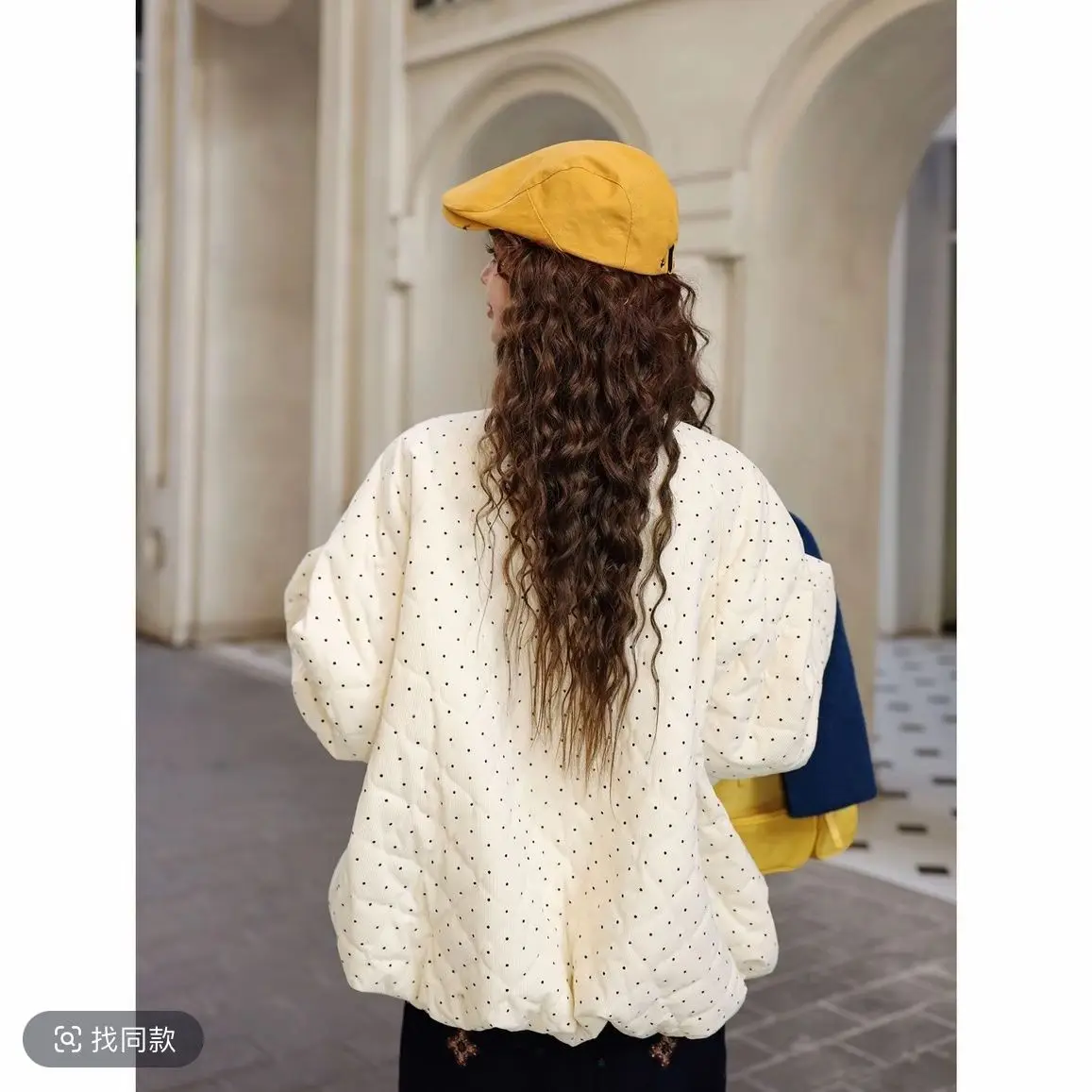 سترة قطنية برقبة دائرية منقطة للنساء لشتاء 2025 معطف قطني سميك جديد #3