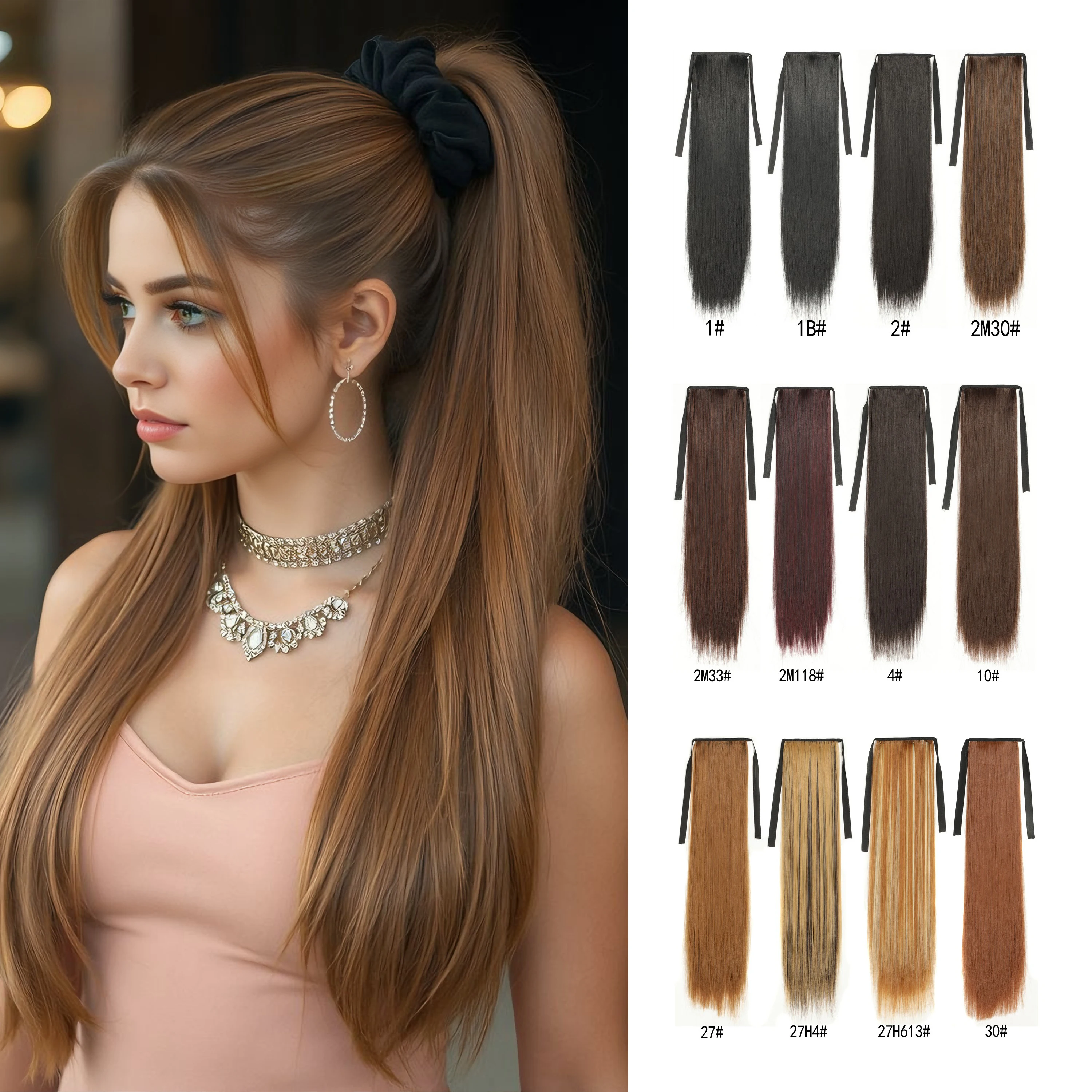 

Wigundle Synthetic 22inches Long Straight Drawstring Ponytail Clip in Hair Extensions Hairpiece Natural Look for Women Daily use