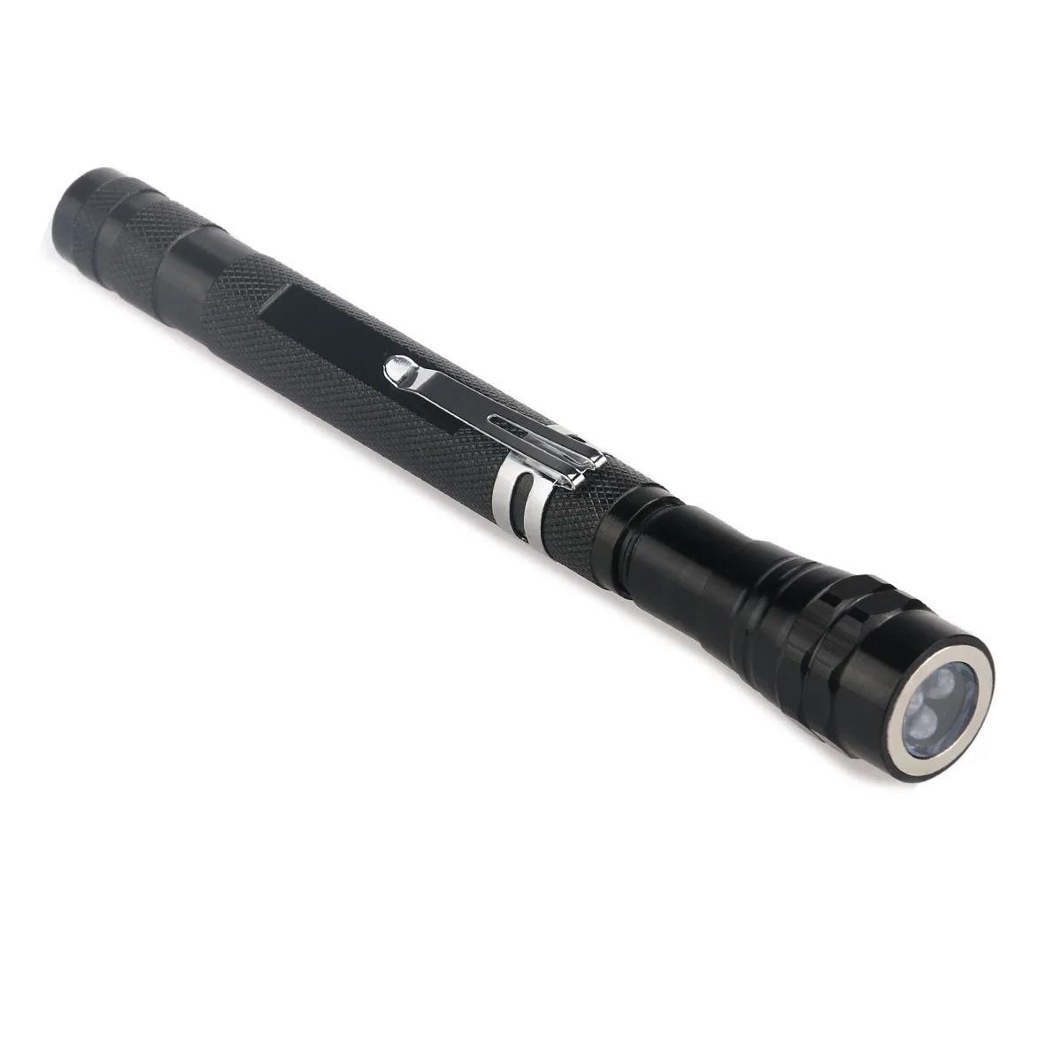

3 Led Black Flashlight 55Cm Telescopic Flexible 360° Magnetic Head Hands-Free Lamp 1Kg Capacity Aluminum Case 4 Lr44 Batteries