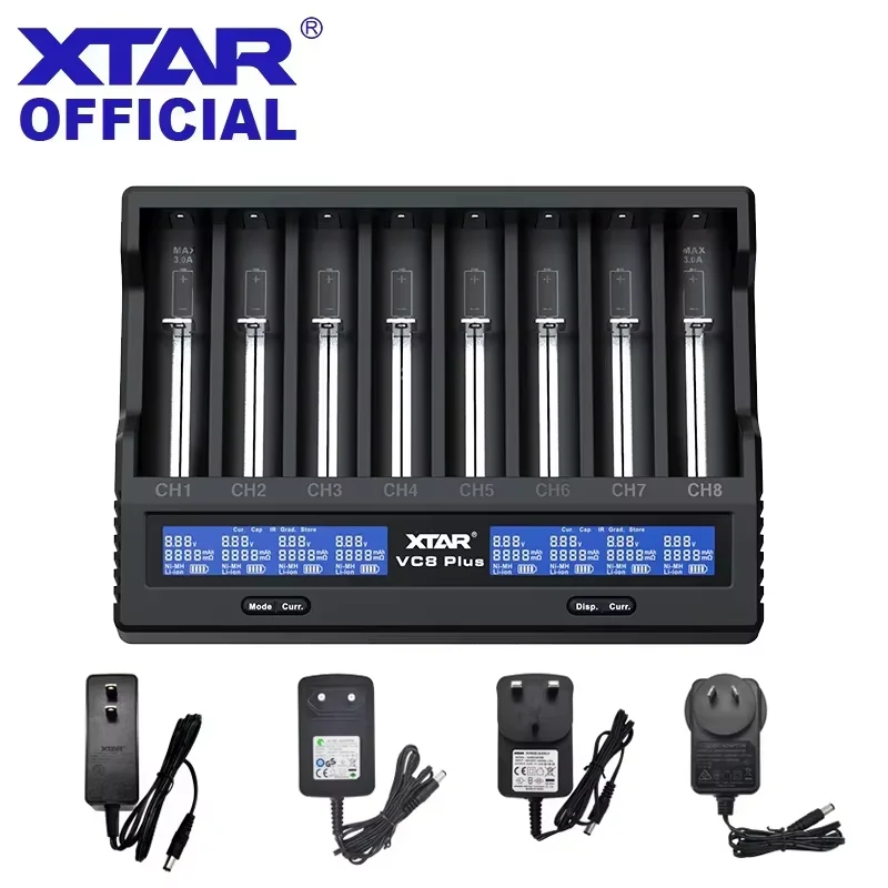 XTAR-cargador de batería VC8 Plus 18650, 12V, entrada de CC, 3A, carga rápida, inteligente, pantalla LCD tipo C, cargador de batería 21700