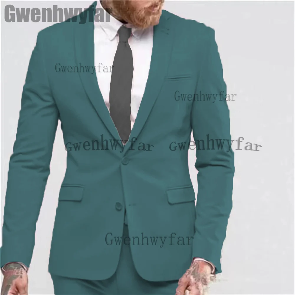 

Gwenhwyfar 2022 Men Teal Suit High Quality 2 Piece Suit Set Slim Fit Full Men's Suit Notch Lapel Boyfriend Suit For Wedding