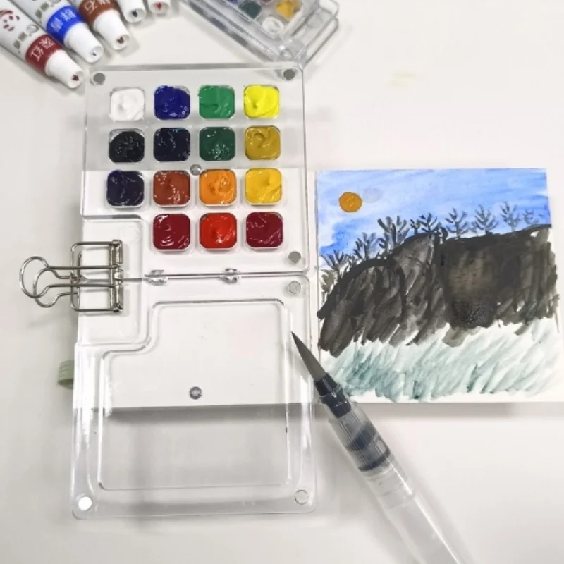 Mini Watercolor Acrylic Paint Acrylic Box Portable Handbook Sketching Travel Painting Sketchbook Palette Small Drawing Board image 4