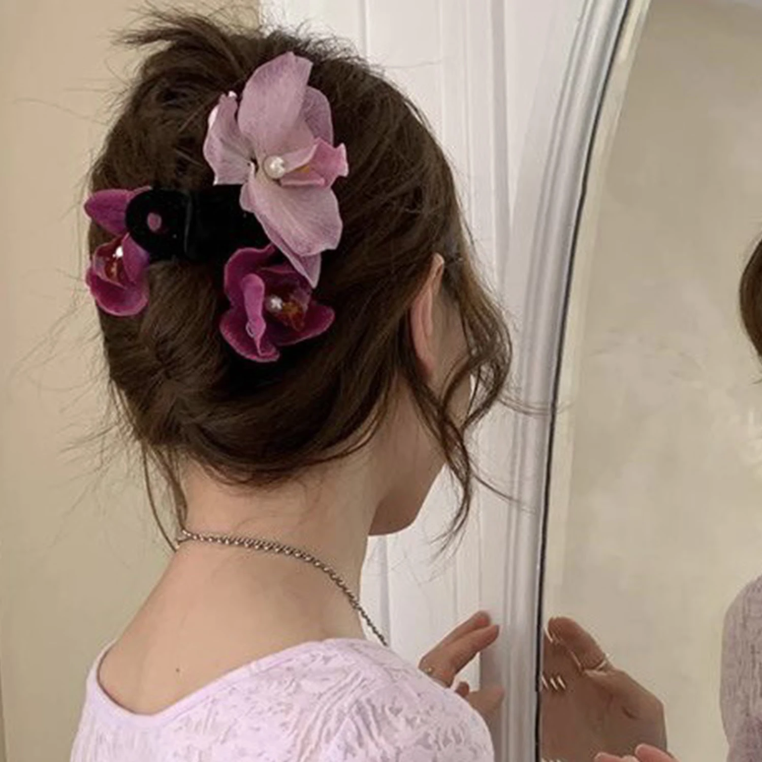 2024 Schmetterling Orchidee Blume Haar Klaue Hai Clip Frauen Fee Blume Haarnadel Haar Krabbe Clip Kopfbedeckung Haarspange Haar Zubehör