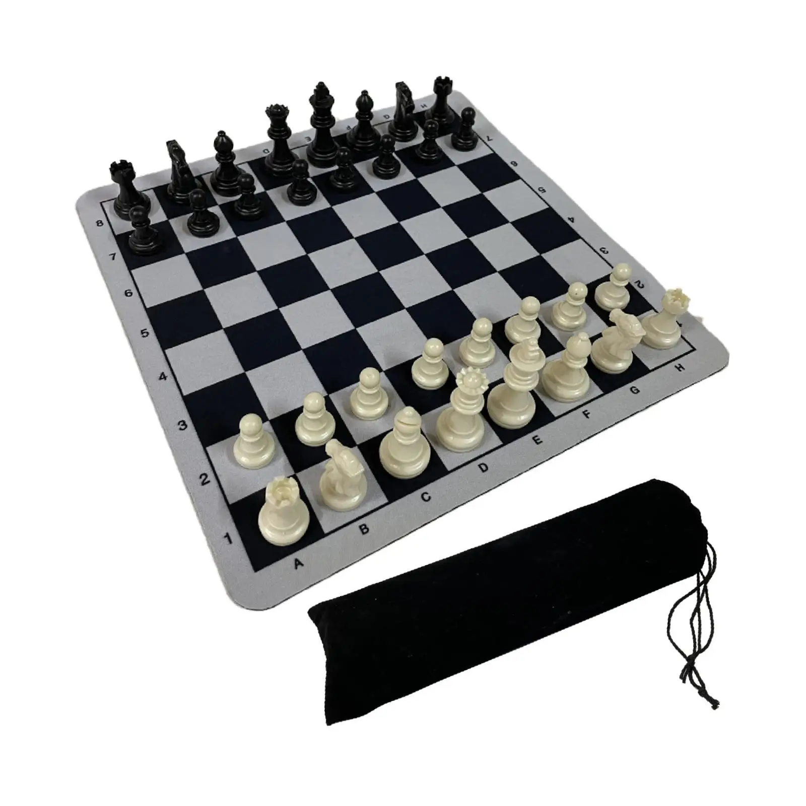 Portable International Chess Set with Black and White Medieval Chess, Travel