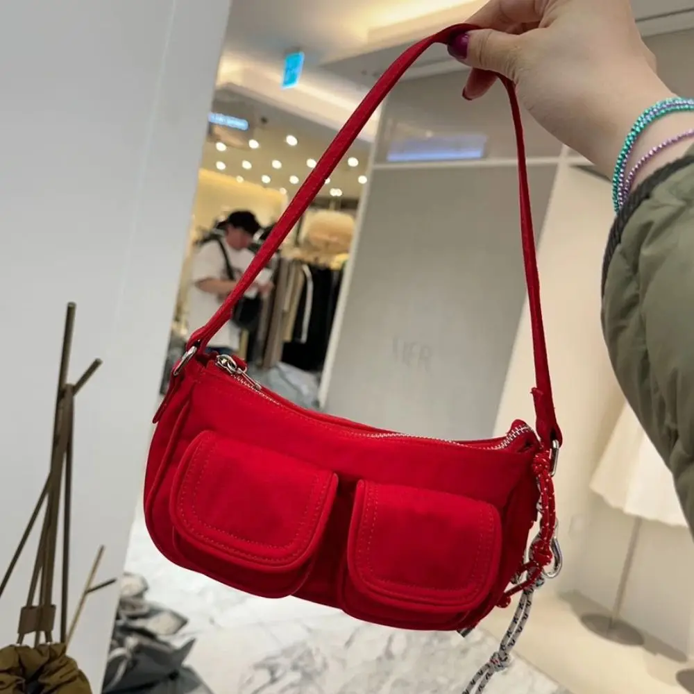 Women Solid Color Crossbody Bags High-capacity Nylon Shoulder Bag Retro Underarm Bag