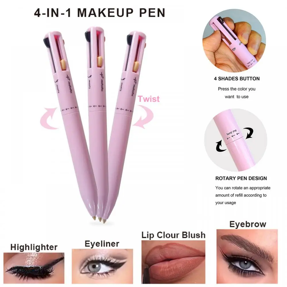 Multifunctional Four-in-One Cosmetic Pen Long-lasting Eyebrow Pen Rotating Lip Liner Waterproof Sweat Proof Makeup Pen Cosmetics