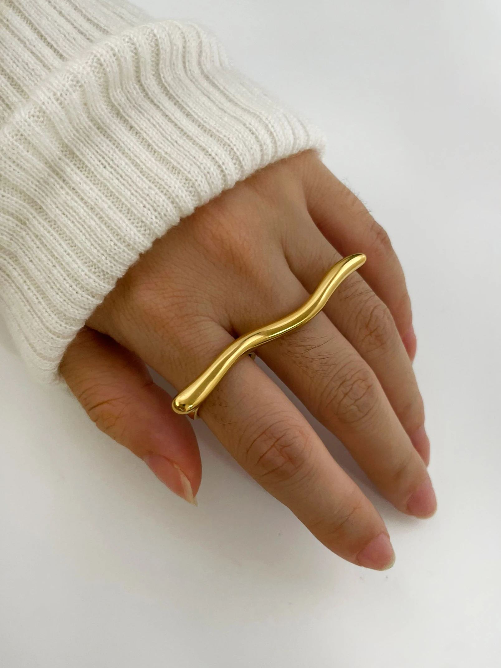 Peri\'sbox Waterproof Gold Plated Ripple Metal Lines Geometric Rings for Women Men Punk Minimalist Stainless Steel Unique Jewelry