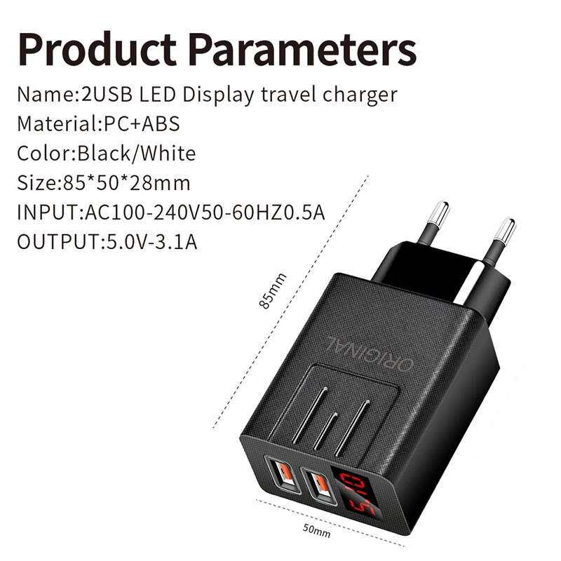 45 واط QC 3.0 شاحن USB LED شاشة ديجيتال شحن سريع الهاتف محول شحن الهاتف المحمول محول شحن سريع