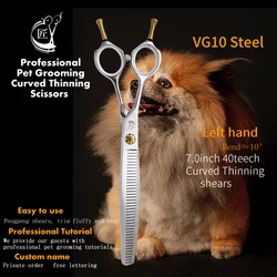 Crane 7.0 Inch 40 Teeth Professional Left Hand Dog Grooming Shears Curved Thinning Scissors For Dog Face Body Cutiing JP VG10